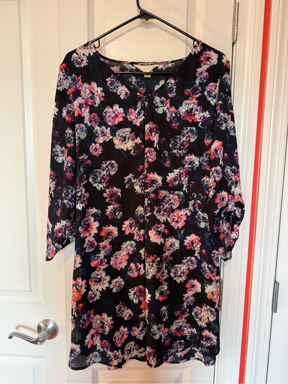 DECREE Black Floral Shift with Pink, Purple & Blue Accents